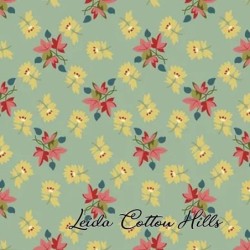 Tela para patchwork con hojas de arce y flores sobre verde ∙ Leida Cotton Hills