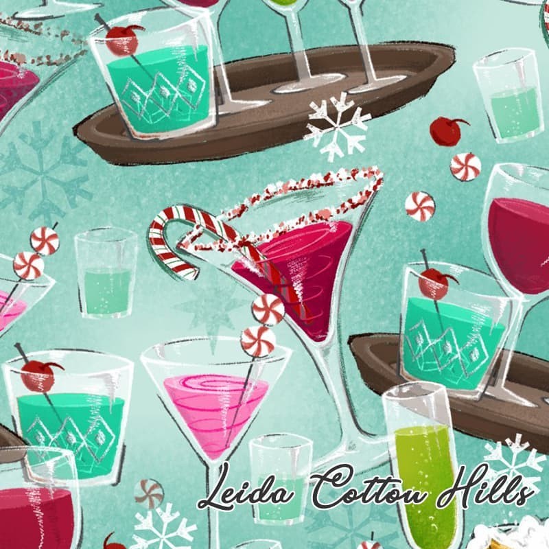 Tela para patchwork con copas de bebidas festivas ∙ Leida Cotton Hills