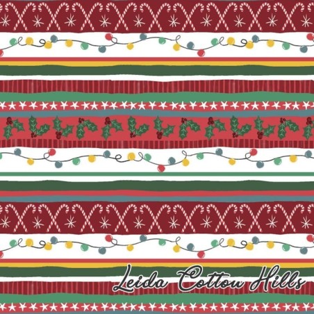 Tela para patchwork con rayas con motivos navideños ∙ Leida Cotton Hills