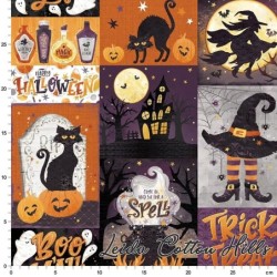 Tela para patchwork con diseño patch y estampados de halloween