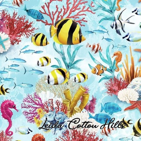 Tela para patchwork con peces del fondo marino ∙ Leida Cotton Hills