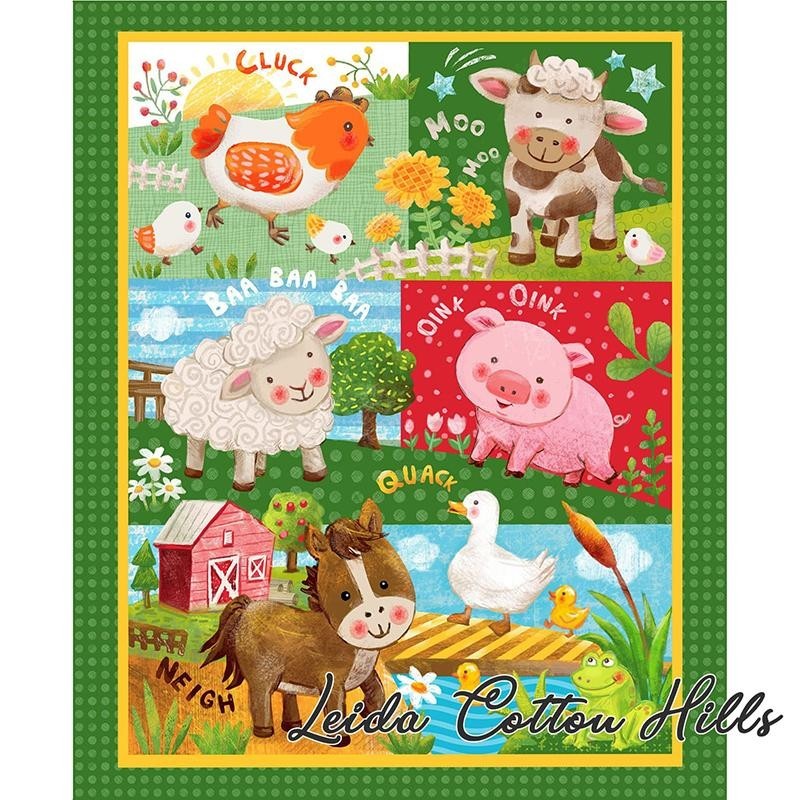 Panel de tela para patchwork con animales de la granja ∙ Leida Cotton Hills