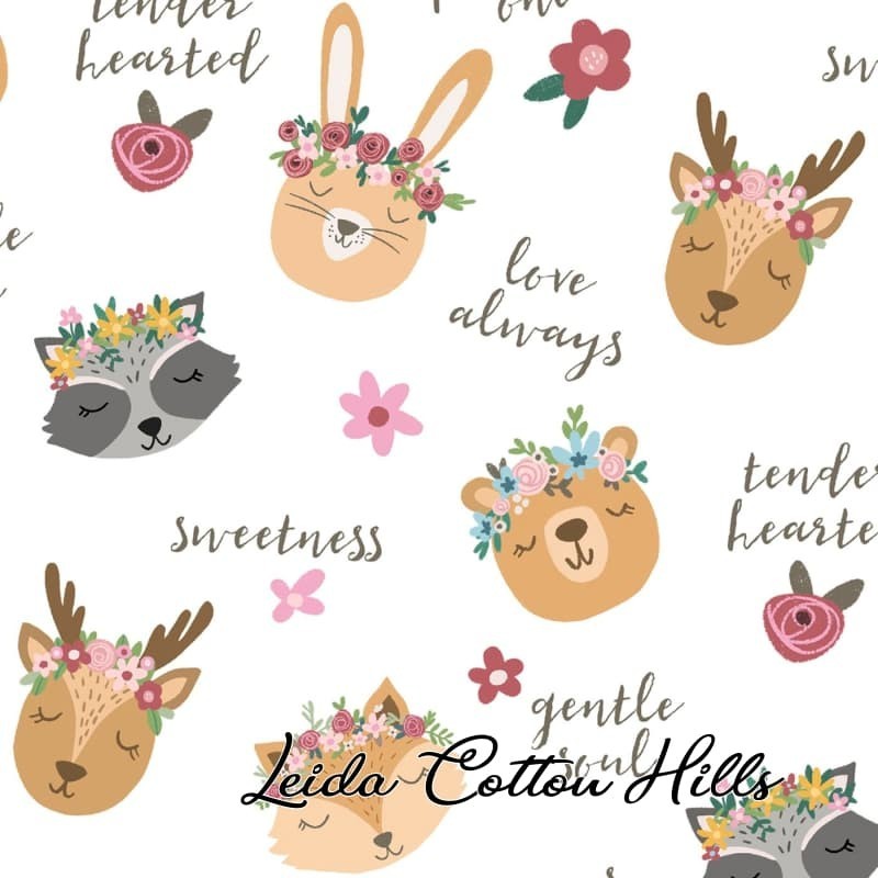 Tela para patchwork con caritas dulces de animalitos del bosque ∙ Leida Cotton Hills