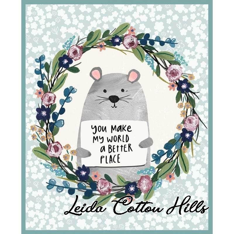 Panel de tela para patchwork con flores y animalito tierno ∙ Leida Cotton Hills