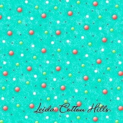 Tela para patchwork con puntos de colores sobre turquesa ∙ Leida Cotton Hills