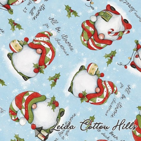 Tela para patchwork con gnomos con guirnalda de luces ∙ Leida Cotton Hills