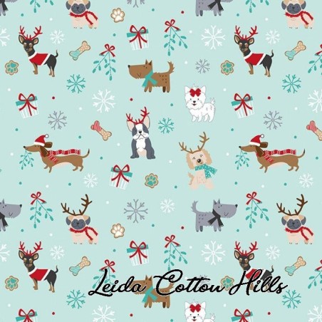 Tela para patchwork navideña con perritos ∙ Leida Cotton Hills