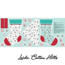 Panel tela para patchwork de botas navideñas con perritos ∙ Leida Cotton Hills