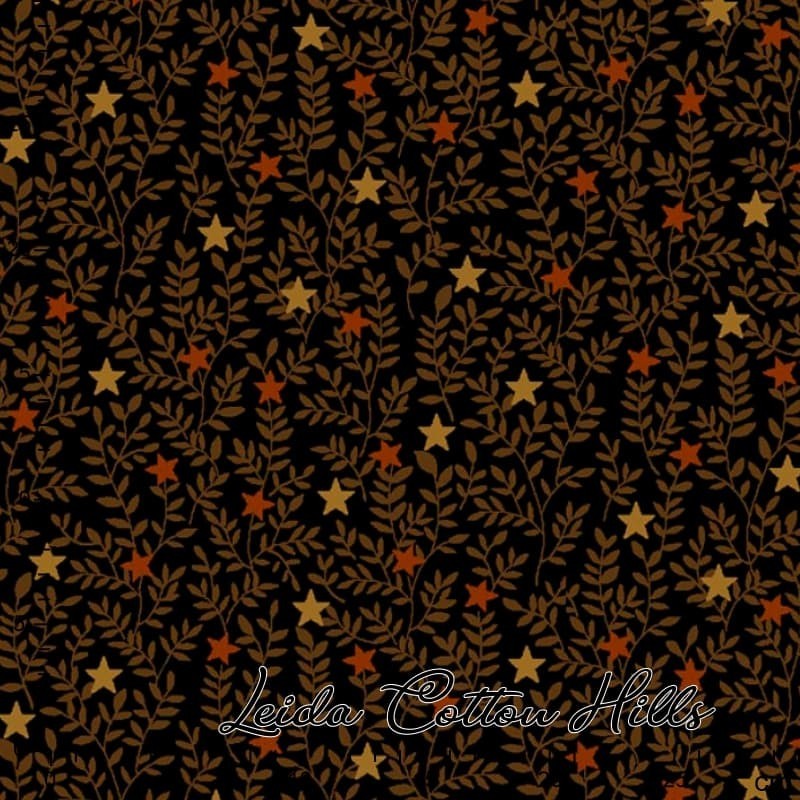 Tela para patchwork con estrellitas y ramitas sobre negro ∙ Leida Cotton Hills