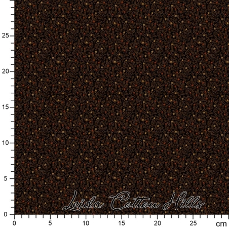 Tela para patchwork con estrellitas y ramitas sobre negro
