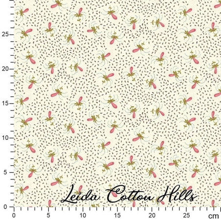 Tela trasera para patchwork con florecitas rosas sobre color vainilla