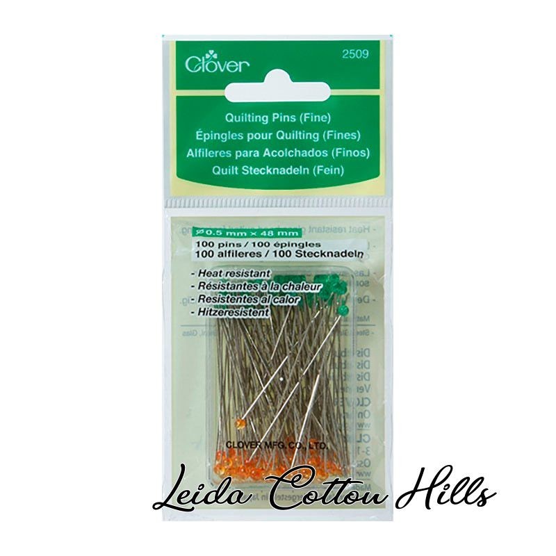 Alfileres finos para acolchado largos y con cabeza de vidrio de Clover ∙ Leida Cotton Hills