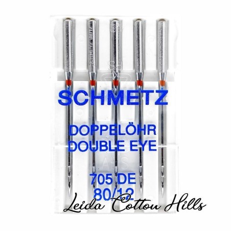 Aguja doble ojo 80/12 con talón plano para máquina doméstica de Schmetz ∙ Leida Cotton Hills