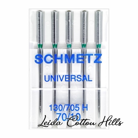 Agujas universal 70/10 con talón plano para máquina doméstica de Schmetz ∙ Leida Cotton Hills