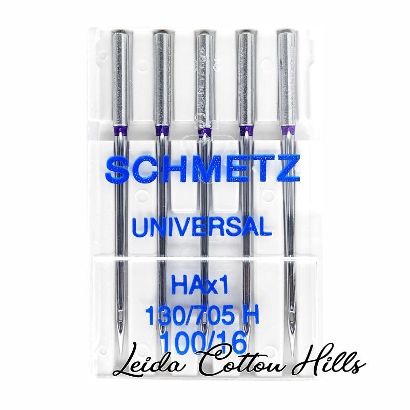 Agujas universal 100/16 con talón plano para máquina doméstica de Schmetz ∙ Leida Cotton Hills