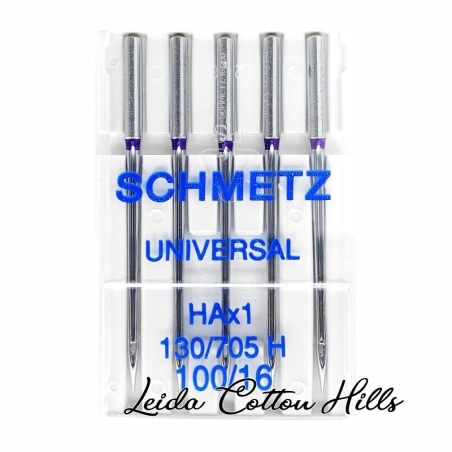 Agujas universal 100/16 con talón plano para máquina doméstica de Schmetz ∙ Leida Cotton Hills
