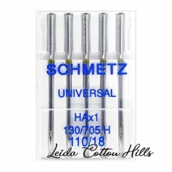 Agujas universal 110/18 con talón plano para máquina doméstica de Schmetz ∙ Leida Cotton Hills