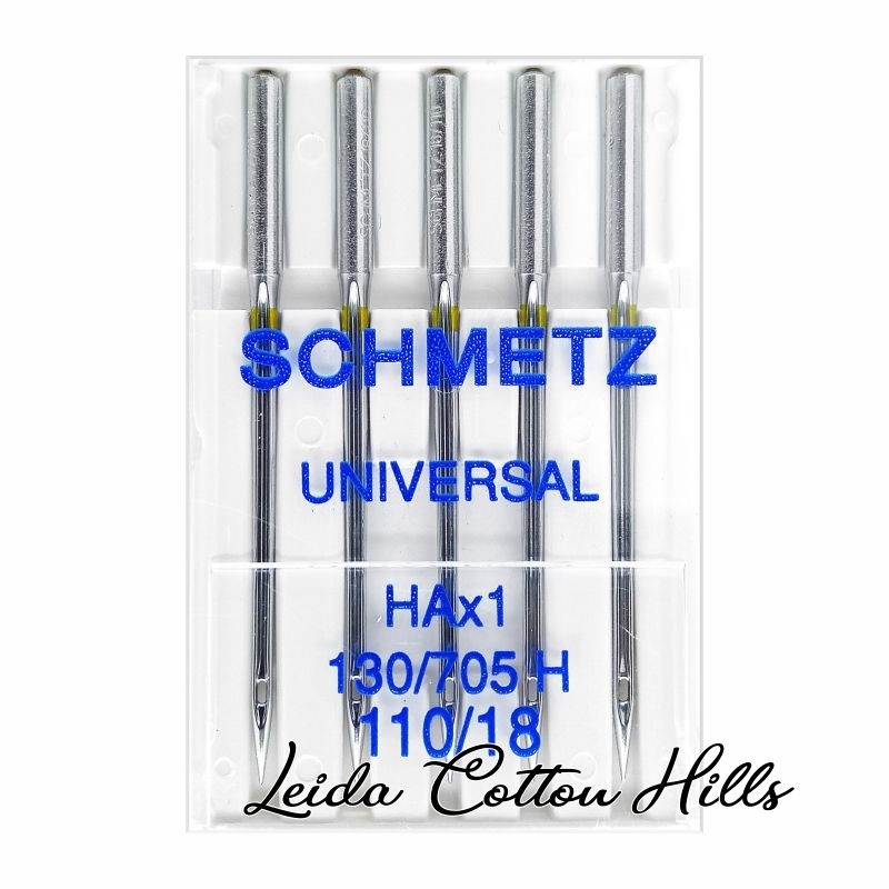 Agujas universal 110/18 con talón plano para máquina doméstica de Schmetz ∙ Leida Cotton Hills