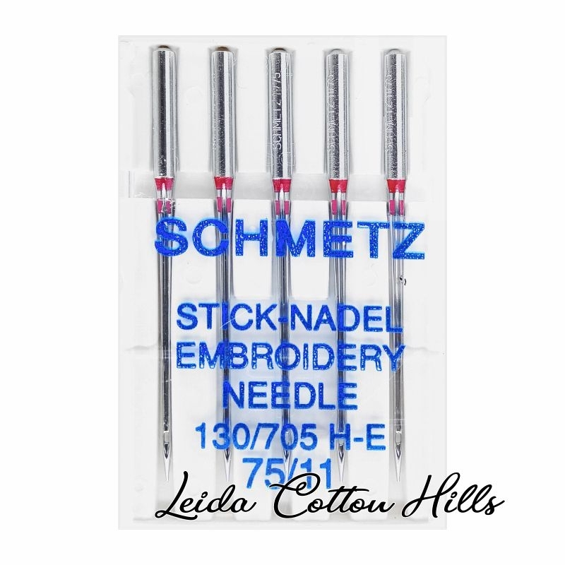 Agujas para bordar 75/11 con talón plano para máquina doméstica de Schmetz ∙ Leida Cotton Hills
