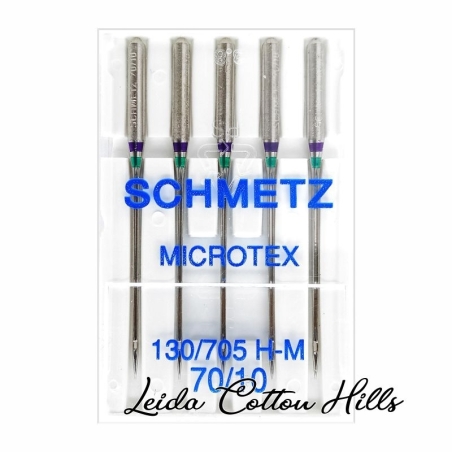 Agujas microtex 70/10 con talón plano para máquina doméstica de Schmetz ∙ Leida Cotton Hills
