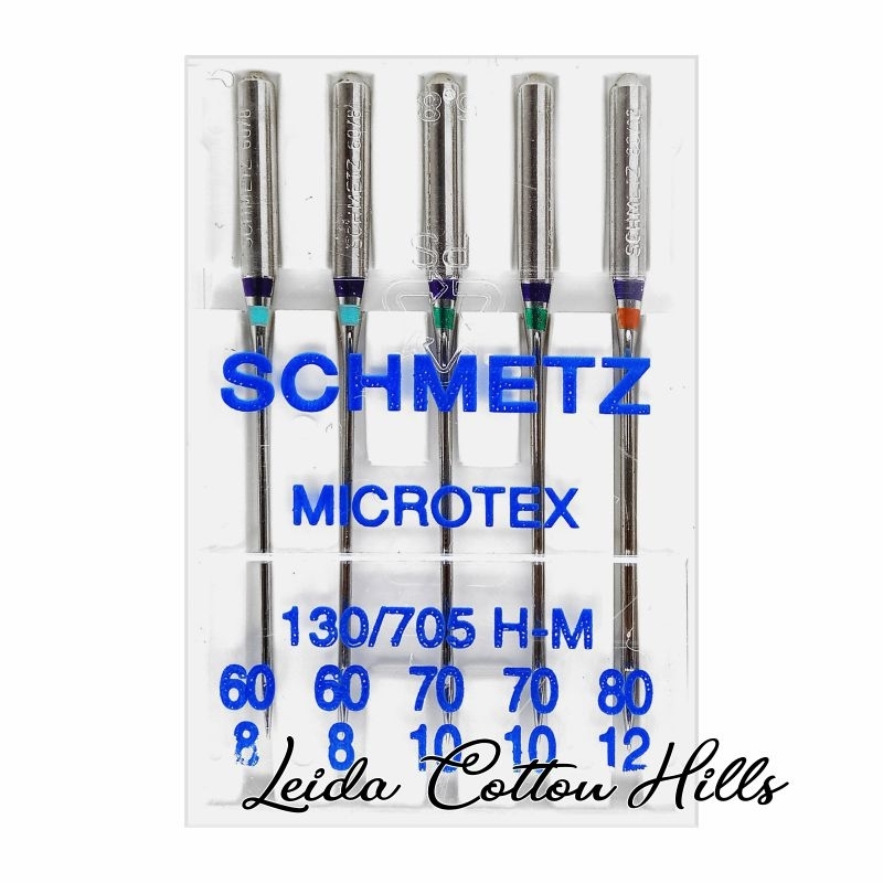 Agujas microtex surtido 60-70-80 con talón plano para máquina doméstica de Schmetz ∙ Leida Cotton Hills