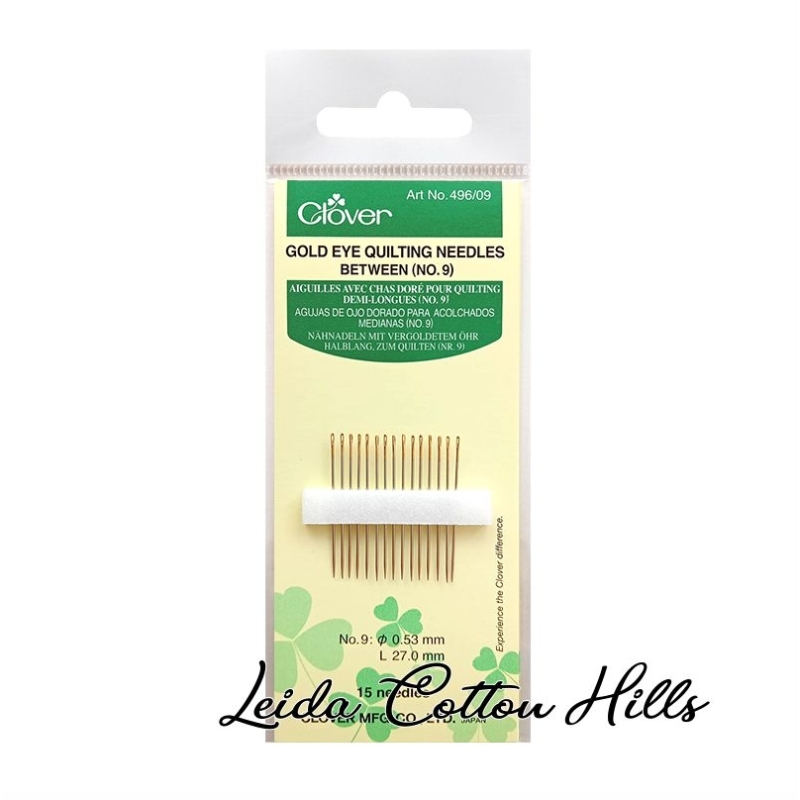 Agujas de ojo dorado para acolchado medianas N.º 9 de Clover ∙ Leida Cotton Hills