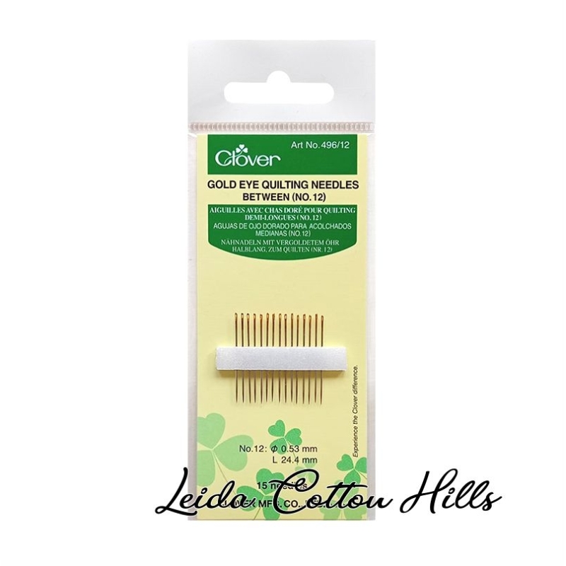 Agujas de ojo dorado para acolchado medianas N.º 12 de Clover ∙ Leida Cotton Hills