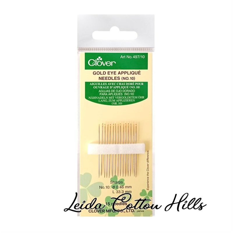 Agujas de ojo dorado para aplicación N.º 10 de Clover ∙ Leida Cotton Hills Agujas de ojo dorado para aplicación N.º 10 de Clover ∙ Leida Cotton Hills
