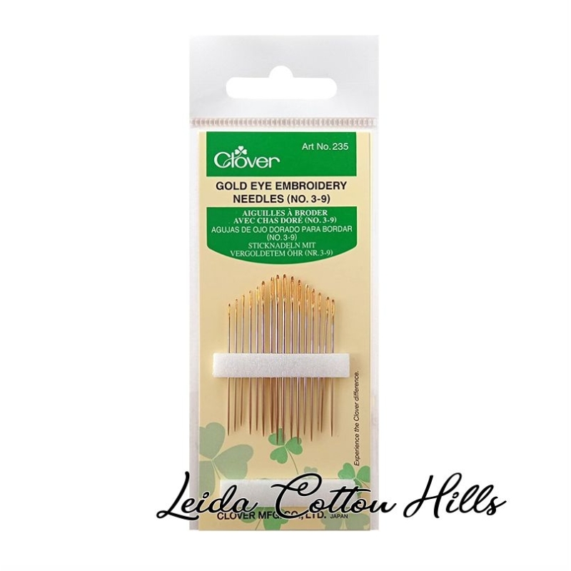 Agujas de ojo dorado para bordar Surtido 3-9 de Clover ∙ Leida Cotton Hills