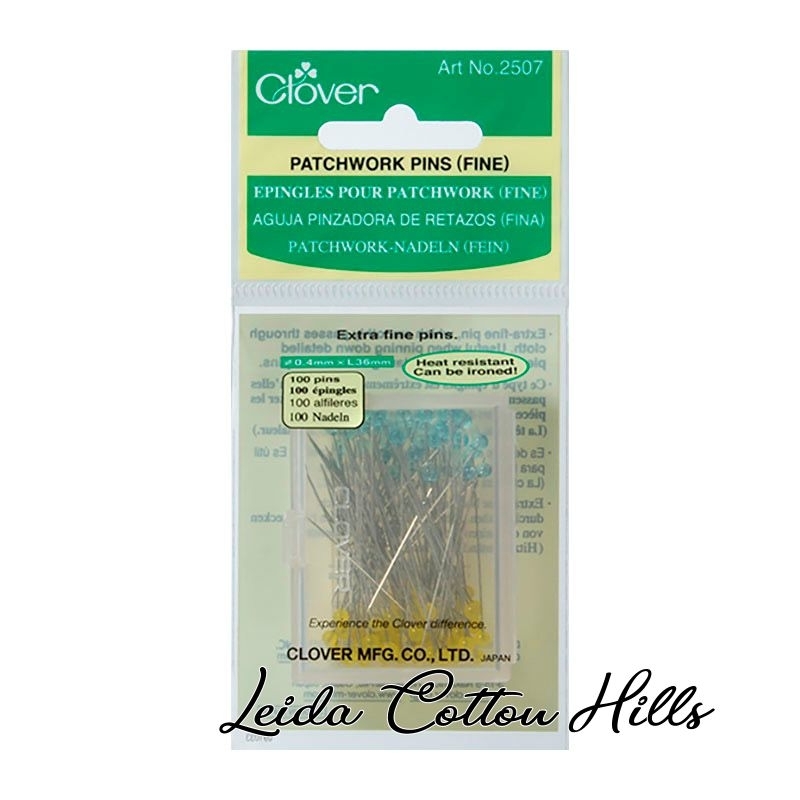 Alfileres finos para patchwork con cabeza de vidrio de Clover ∙ Leida Cotton Hills