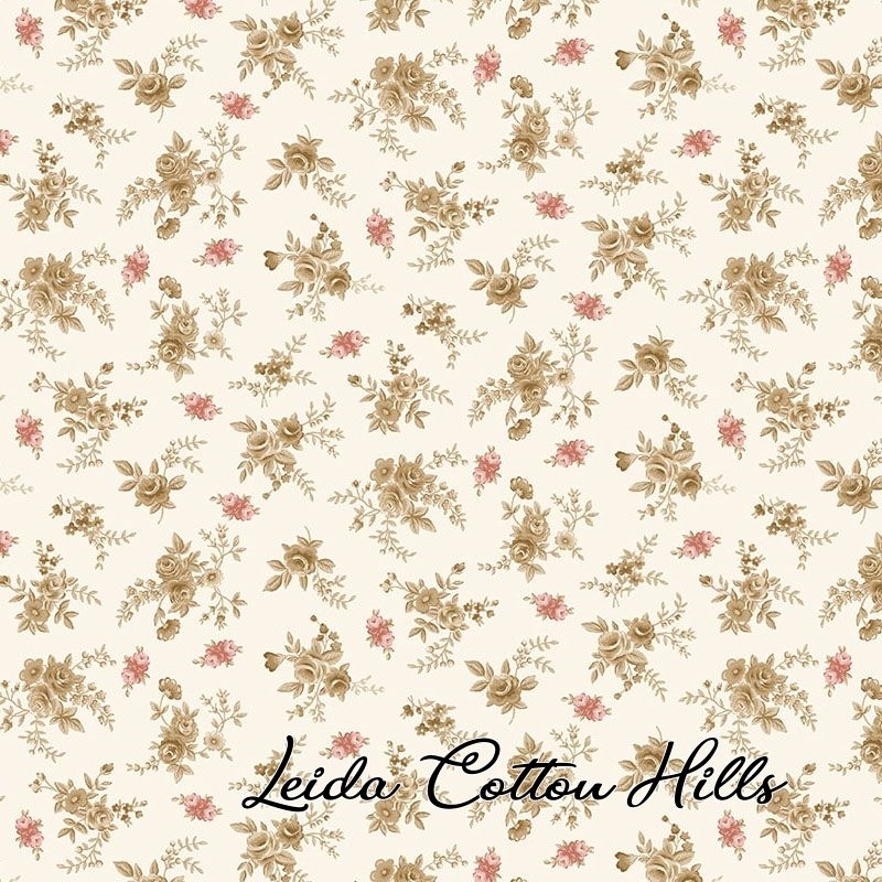 Tela trasera para patchwork con rosas sobre color blanco roto ∙ Leida Cotton Hills