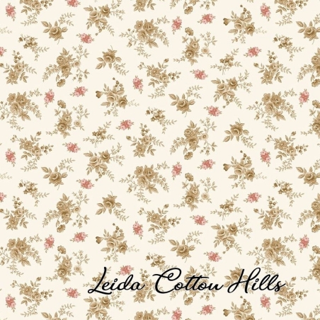Tela trasera para patchwork con rosas sobre color blanco roto ∙ Leida Cotton Hills