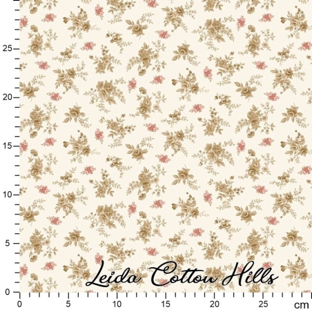 Tela trasera para patchwork con rosas sobre color blanco roto