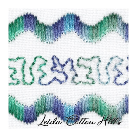 Detalle cambio de color hilo Sulky 12 wt para bordar, acolchar, sashiko... Color pavo real 4016 ∙ Leida Cotton Hills
