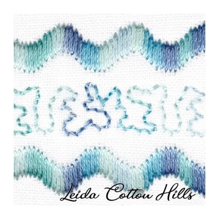 Detalle cambio de color hilo Sulky 12 wt. Color azul océano 4014 ∙ Leida Cotton Hills