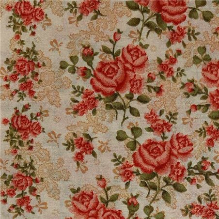 ? Tela Trasera para Patchwork Rosas Rosas sobre Beige ∙ Leida Cotton Hills