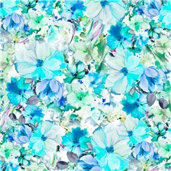 ? Tela Trasera para Patchwork con Flores Azul y Turquesa ∙ Leida Cotton Hills