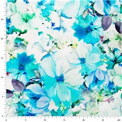 ? Tela Trasera para Patchwork con Flores Azul y Turquesa ∙ Leida Cotton Hills