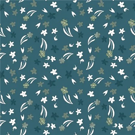 Tela para patchwork verde con flores blancas  verdes