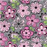 Tela para patchwork con flores rosas grandes sobre gris