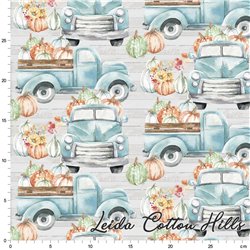 ? Tela para patchwork camiones con calabazas - Happy Harvest ∙ Leida Cotton Hills