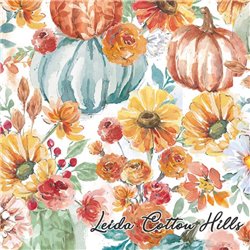 Tela para patchwork con flores y calabazas