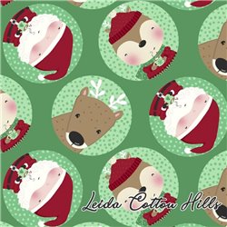 ? Tela para patchwork navideña con circulos con Santa y renos - Snow and Hot Cocoa ∙ Leida Cotton Hills