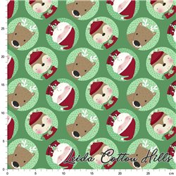 ? Tela para patchwork navideña con circulos con Santa y renos - Snow and Hot Cocoa ∙ Leida Cotton Hills