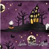 Tela para patchwork con dibujos de Halloween sobre morado