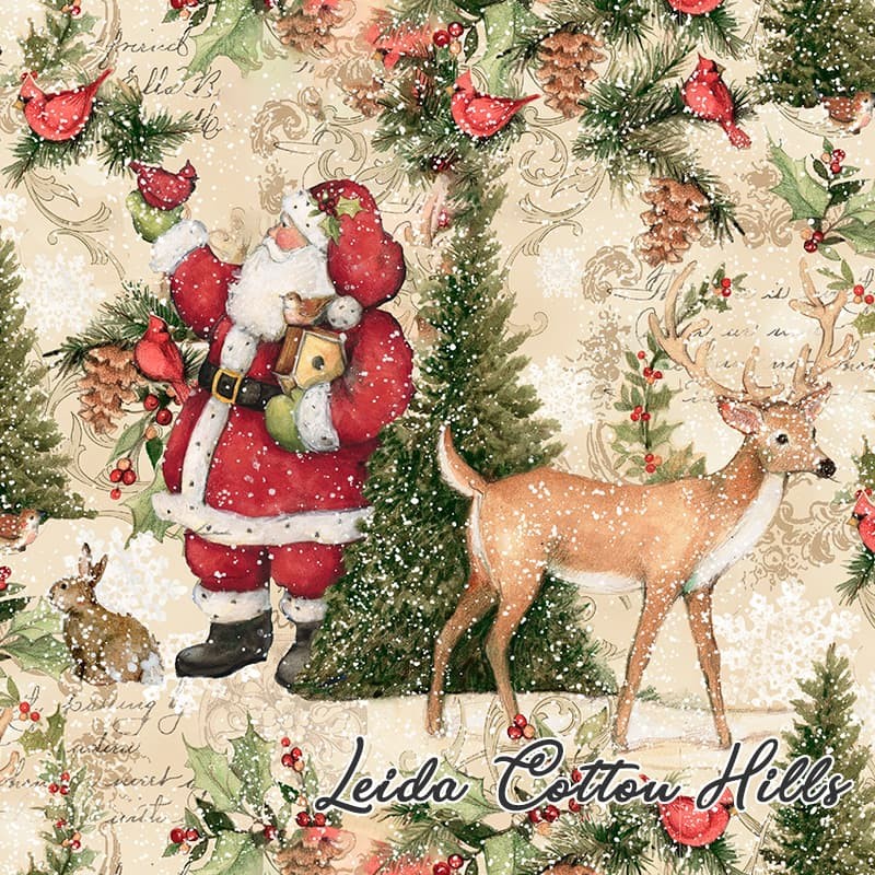 ? Tela para Patchwork  navideña con Santa Claus y renos ∙ Leida Cotton Hills