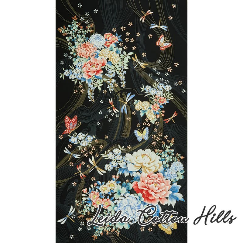 ?️ Panel tela para Patchwork con mariposas y detalles dorados ∙ Leida Cotton Hills