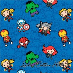 Tela para patchwork con héroes de Marvel sobre azul