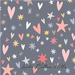 Tela para patchwork con estrellas y corazones