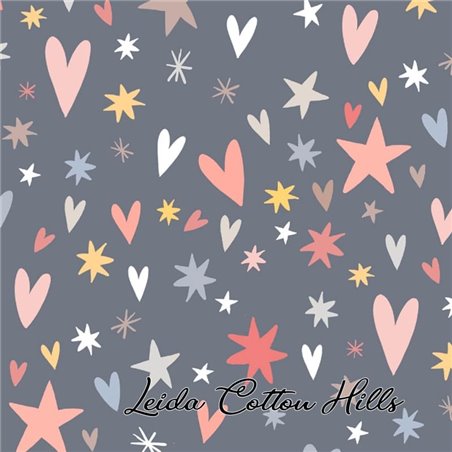 Tela para patchwork con estrellas y corazones